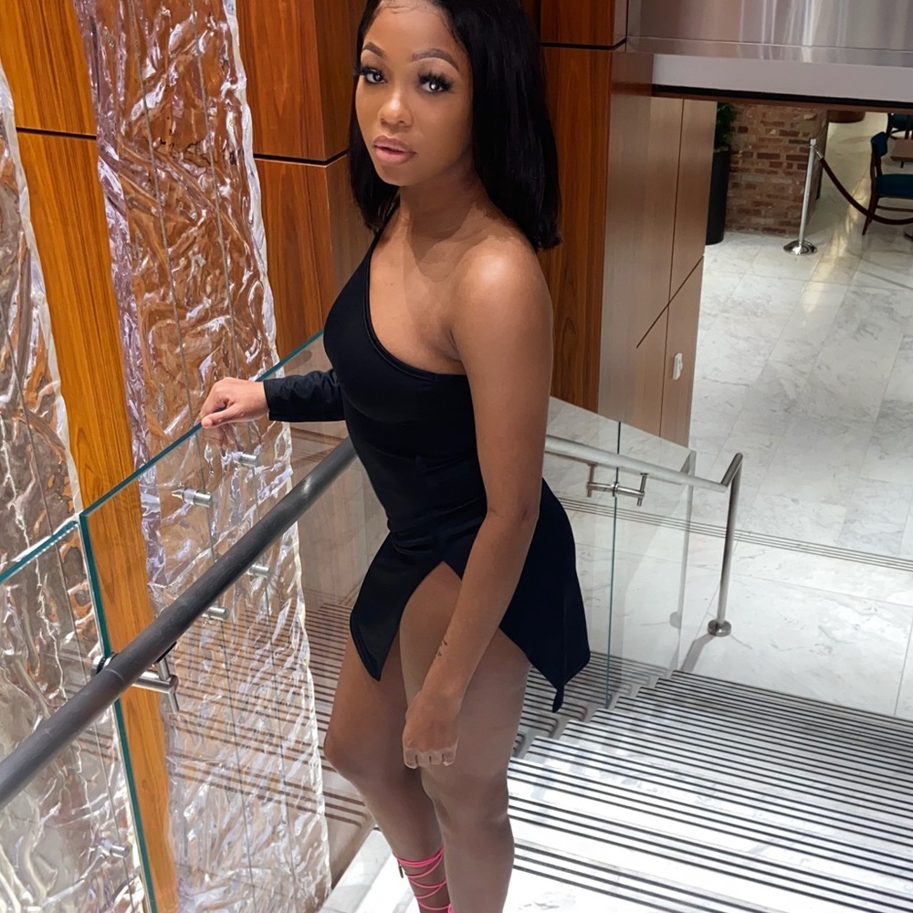 Black one shoulder mini dress
